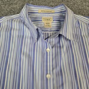 L.L. Bean Blue White Striped Button Down Shirt Wrinkle Resistant Large #216